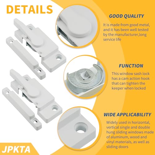 6 Pack Window Sash Locks,Window Latch Cam Action White Window Locks for Double Hung Security Viny Window Latches with Keeper Diecast,Replacement Parts for Vertical and Horizontal Sliding Windows - Image 4