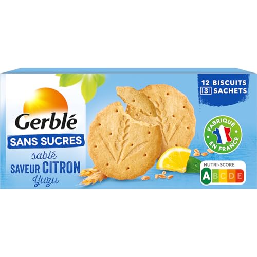 Gerblé Sablés Citron Yuzu Sans Sucres, Sans huile de palme, 12 biscuits, 132 g, 200937
