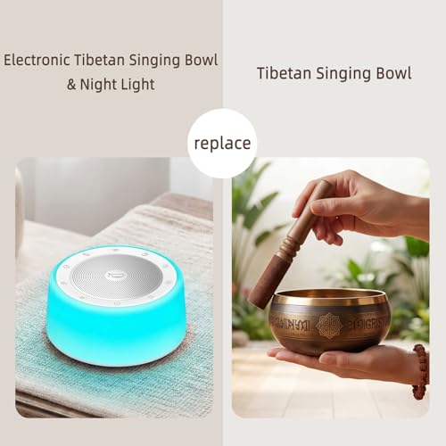 Image of Kipcush Automatic Tibetan Singing Bowl Sound Machine - 11 Healing Tones, Touch Control Night Light, Smart Timer & Memory, Plug-in Sound Therapy Device for Yoga, Meditation, Sleep & Stress Relief