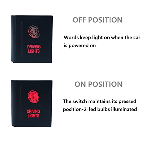 Image of Red Led Car Push Button Switch with Wires for VW Volkswagen Amarok 3Amp 12V (Driving Lights-Left Side)
