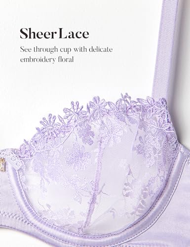 Image of Wingslove Women's Sexy Lace Bra Demi Sheer Mesh Balconette See Through Bralette Unlined Underwire Embroidered