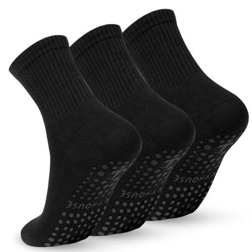 Ivyhouse Calcetines de yoga y pilates con agarres para mujer, calcetines de ballet de longitud redonda, calcetines pegajosos para hospital, 3 pares, color negro x 3, 3 pares (mezcla C), 5-11
