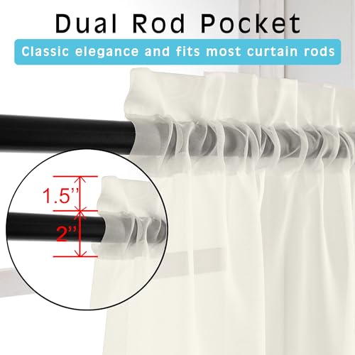 Image of OVZME Sheer Ivory Curtains 108 inch Inch Length 2 Panels Set, Light Filtering Soft Rod Pocket Voile Drapes for Living Room /Bedroom, Each 42 inch W x 108 inch L