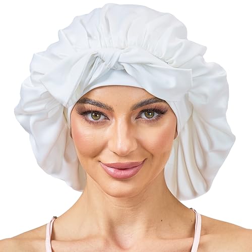 White Tie Silk Bonnet Satin for Sleeping