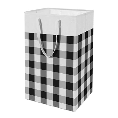 Cesta grande para la ropa sucia de 75 litros, bolsa de ropa plegable alta con asas largas reforzadas, impermeable, plegable, para dormitorio, baño, dormitorio (blanco y negro) Cover