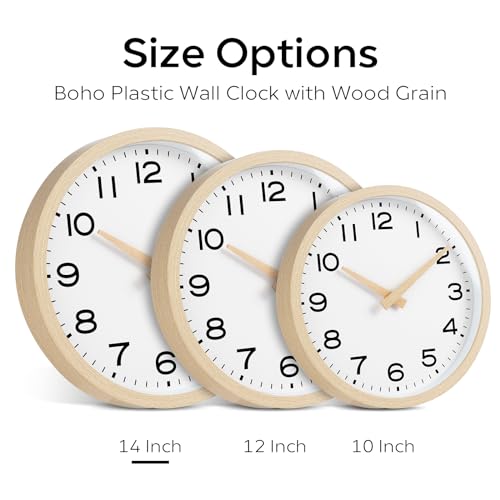 Image of AKCISOT Wall Clock 14 Inch,Boho Large Wall Clocks Battery Operated Non Ticking,Big Silent Modern Clock Decorative for Living Room,Bedroom,Office,Home(Wood Grain)