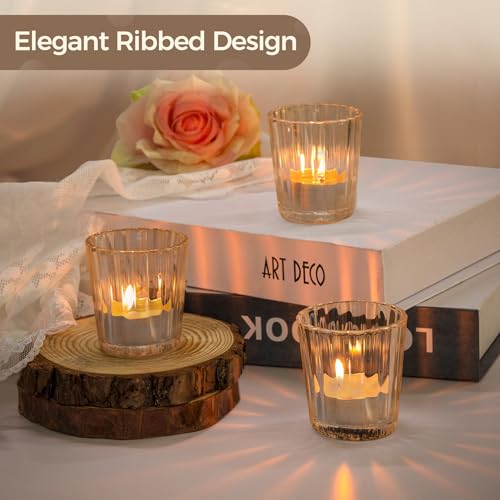 Comsaf Votive Candle Holders, 6 Pcs Glass Candle Holders, Ribbed Tealight Candle Holder For Table Centerpieces thumb #1