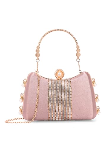 Image of TOOBA Handicraft Women's Beautiful Bling Box Clutch Bag | Evening Bag, Bridal Purse & Party Handbag | Wedding & Special Occasion Clutch (Chatai Side Pearl)