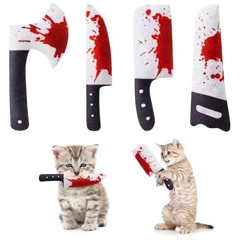 Potaroma 4Pcs Cat Toys Catnip Crinkly Sound Toy, Horror Knife-Shaped Kitten Bite Kicker Toys, Indoor Exercise 7.5 Inches for All Breeds Cover