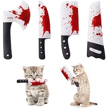 Potaroma 4Pcs Cat Toys, Horror Halloween Knife-Shaped Kitten Catnip Crinkly Sound Toys, Indoor Exercise for All Cat Breeds 6.5 Inches
