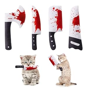 Potaroma 4Pcs Cat Toys Catnip Crinkly Sound Toy, Horror Knife-Shaped Kitten Bite Kicker Toys, Indoor Exercise 7.5 Inches for All Breeds