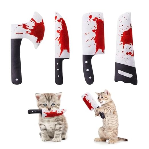 Potaroma 4Pcs Cat Toys, Horror Halloween Knife-Shaped Kitten Catnip Crinkly Sound Toys, Indoor Exercise for All Cat Breeds 6.5 Inches
