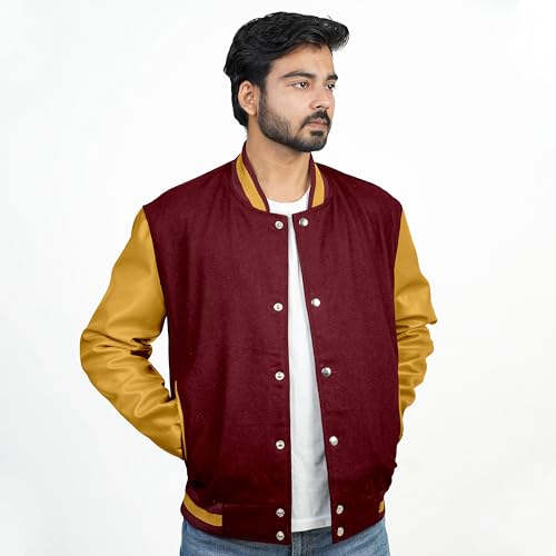 Image of Men's Fashion Varsity Jacket Causal Slim Fit Wool Letterman Baseball Bomber Jackets