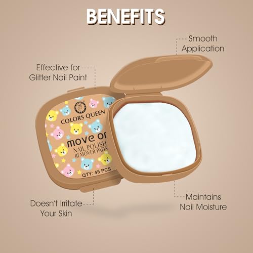 Image of Colors Queen Move On Nail Polish Removers Pads | Easy Application Nail Paint Remover Wipes | Keeps Nails Moisturized & Nourished | Alcohol & Aceton Free Nail Polish Remover Wipes (45 Wipes, Brown)