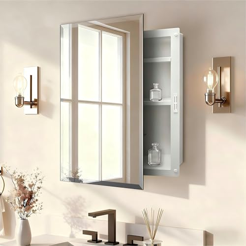 Image of 16x28 Plastic Medicine Cabinet with Mirror, Recessed or Surface Mount