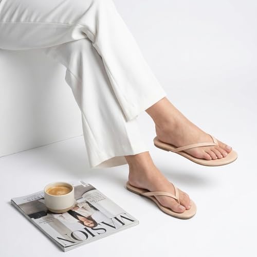 Image of mazeskin Women's Memory Foam Comfortable Flat Thong Sandals Dressy Summer Beach Leather Slide Flip Flops