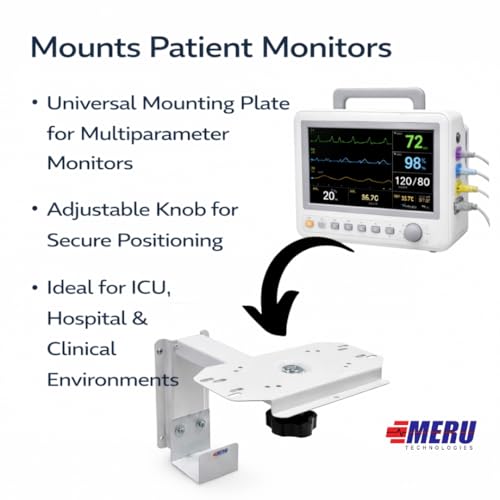 Image of Wall Mount for Patient Monitor | Heavy-Duty Powder-Coated Steel | Adjustable Left & Right Movement with Ergonomic Black Knob | Universal Mounting Tray | Cable Holder | Medical & ICU Use (FRIENDLY)