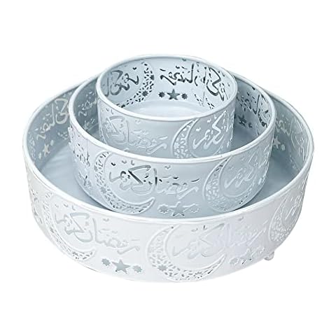 JAWSEU 3 Stück Eid Mubarak Tablett, Eisen Dessert Teller Cover