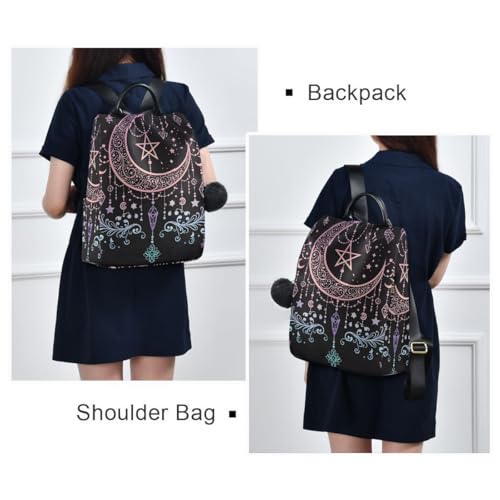 Image of ALAZA Boho Chic Style Star Pentagram Keys Feathers Backpack for Daily Shopping Travel