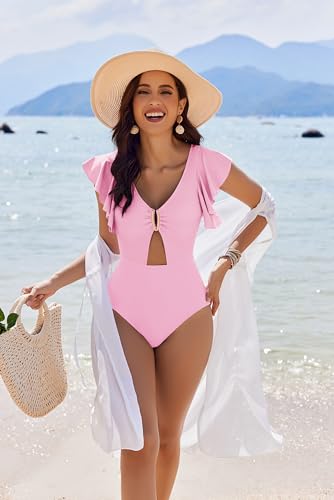 AI'MAGE Womens One Piece Swimsuit Tummy Control Cutout Ruffle Bathing Suits 2024 Swimming Suit4