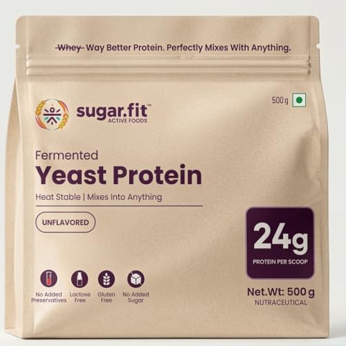 Image of Sugar.fit | Active Foods Fermented Yeast Protein Powder, Unflavored, 24g Protein per Scoop, Heat Stable, Gluten Free, Lactose Free, No Added Sugar, Vegan, 500g (Pack of 2)