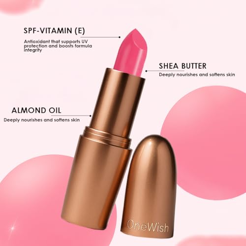 Image of One Wish Creamy Matte Lipstick Long Lasting for Women - Chill Pink Shade 16 | Full Coverage | Creamy Formula | No Flaky Lips | No Dryness | Vitamin E, Almond Oil & Shea Butter for Moisturising Lip | 8 Hrs Lasting | Smooth Finish | 3.8 gm