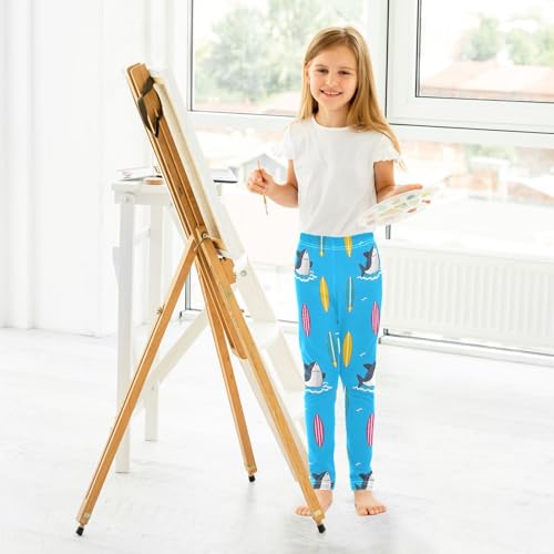 ALAZA Girls' Leggings Children's Yoga Pants Skinny Printed Dance Shark Surfboard Comfortable 4T4