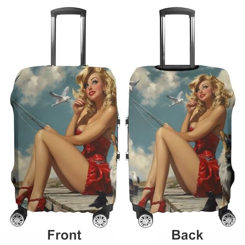Pinup Girl with Fishing Pole Luggage Cover Suitcase Protector Travel Baggage Covers for Men Women M3