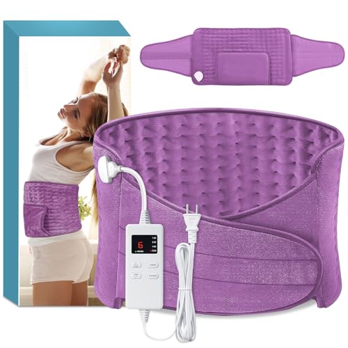 Heating Pad Back Pain Relief Electric Heating Pad for Period Cramps Lower Back Neck Shoulders Pain Relief 6-Hour Auto Off 12x24 Heated Pad + 20 Belt 4 Timer 6 Heat Level Wrap