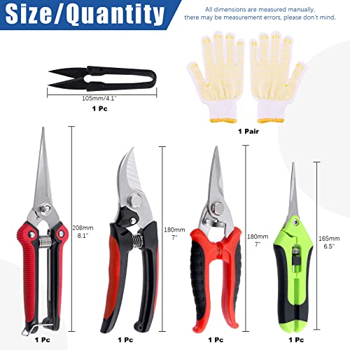 Glarks 6Pcs Garden Pruning Shears and Gloves Set, Professional Garden Bypass Pruning Shears Handheld Scissors Tree Trimmers Secateurs Hand Pruners Clippers with Stainless Steel Blades for Trimming - Image 3