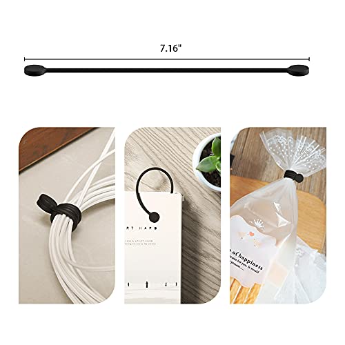 Image of SMART&COOL Reusable Silicone Magnetic Cable Ties for Bundling and Organizing, Holding Stuff, Book Markers, Fridge Magnets, Assorted Color, 7.16'' (20-Pack, Black)