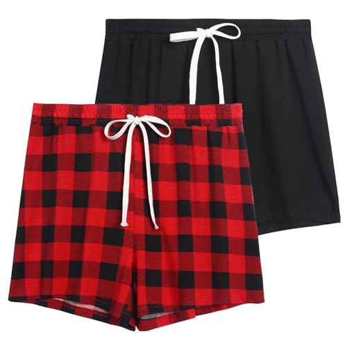 Image of 2 Pack Pajama Shorts for Women Cotton Sleep Shorts Casual Lounge Pants Drawstring Pj Bottoms