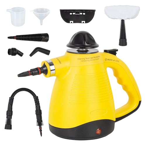 Todeco Limpiador de Vapor de Mano con 8 Accesorios, Limpiador a Vapor Portátil multiusos, 3,5 bar, Depósito de 450ml, Vaporeta Limpieza Hogar para Alfombras, Piso, Cortinas, Cocina, Baño, Auto