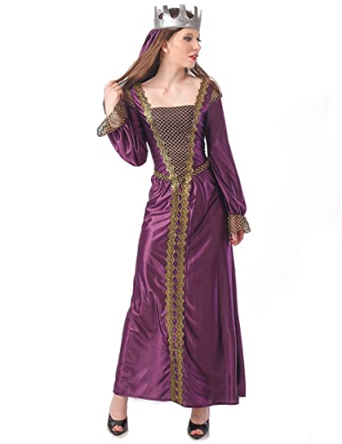 DEGUISE TOI - Déguisement princesse médiévale femme - Robe - Couronne - M - Violet - Déguisements adultes - Polyester - Lavage à la main - Carnaval