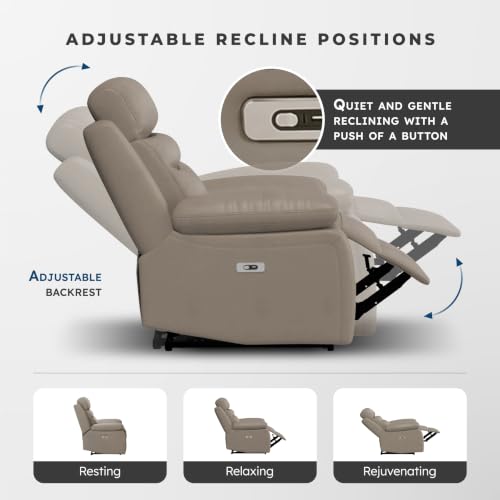 Image of Lexicon Recliner Sofa for Living Room, Double Reclining RV Couch, Power Wall Hugger Recliner Home Theater Seating Leather Match Reclining Sofa, with USB Charge Port, 86.5''W Sofa, Latte