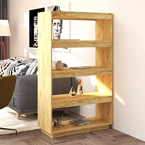 WIFESE Bibliothèque en bois de pin massif - 80 x 35 x 135 cm - 4 compartiments - Pour salon,...