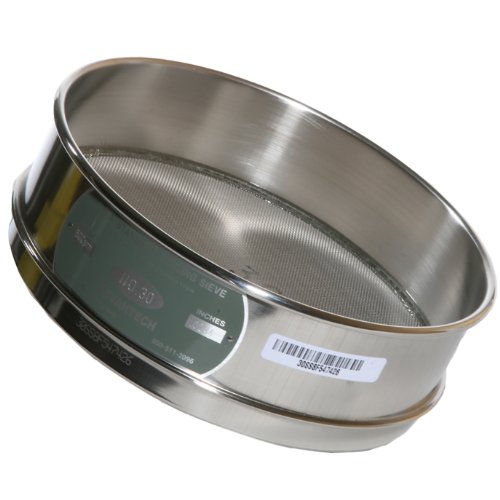 Advantech Stainless Steel Test Sieves, 8" Diameter, #30 Mesh, Full Height