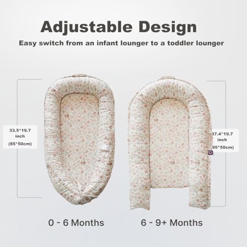 Image of CooCooBaby Infant Lounger, Baby Nest Cover for Baby Girls & Boys, Newborn Essentials for Baby 0-12 Months, 100% Cotton Breathable (Wonderland Muslin)