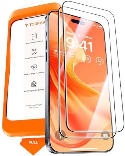 TORRAS Diamond Shield for iPhone 15 Pro Screen Protector [Military-Grade Protection] 9H+ Unbreakable Shatterproof Aerospace Tempered Glass Full Coverage InstaFit Bubble-Free, 2-Pack