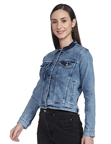 Image of Max Women's Textured Standard Length Denim Jacket With Flap Pockets
