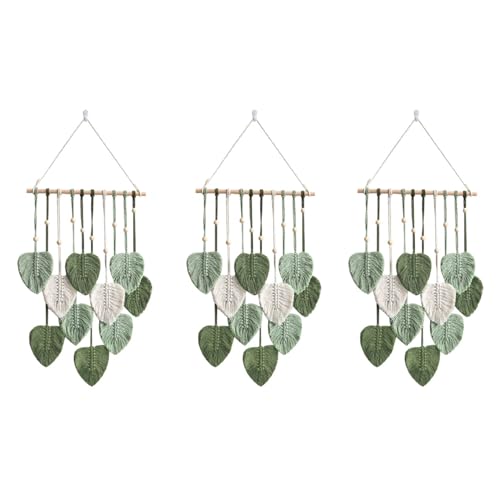 Tissage macramé mural 3 feuilles pour salon esthétique - 2