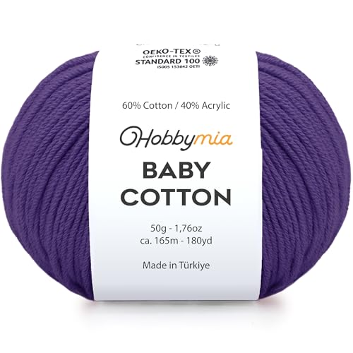 Image of Baby Cotton Blend Yarn - Soft Sport Weight Yarn for Crochet & Amigurumi - 50g /180yds - 60% Cotton 40% Acrylic - Ideal for Baby & Knitting Proj.(Dark Levander, 1 Ball)