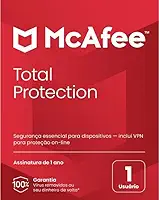 McAfee Total Protection | 1 dispositivo | Software de segurança antivírus para Internet | VPN, gerenciador de senhas, monitoramento da Dark Web | Exclusivo da Amazon | Assinatura 1 ano | Cartão-chave