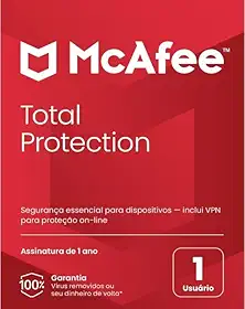 McAfee Total Protection | 1 dispositivo | Software de segurança antivírus para Internet | VPN, gerenciador de senhas, monitoramento da Dark Web | Exclusivo da Amazon | Assinatura 1 ano | Cartão-chave