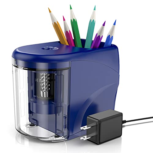 Electric Pencil Sharpener Heavy-Duty Helical Blade Sharpener With Adapter/Battery Operated For No.2/ (6-8Mm) Pencils With Auto Stop & Cleaning Brush In School/Classroom/Office (Blue) #TOP8