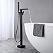 Wowkk Waterfall Tub Filler Freestanding Bathtub Faucet Black Floor Mount Brass Single Handle Bathroom Faucets with Hand Shower