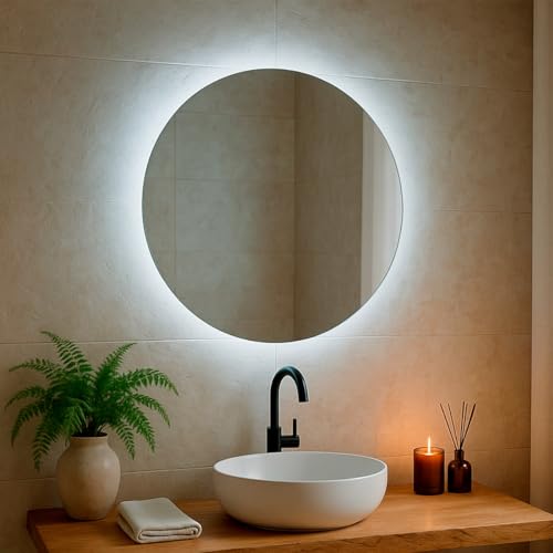 Espelho Redondo com Led 60cm 50cm 40cm 30cm Espelho Para Sala Quarto Banheiro de Parede Decorativo (Led Frio, 60cm)