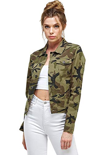 ICONICC Women's Jean Jacket Camo Denim Jacket (JK4036,CAM,L)