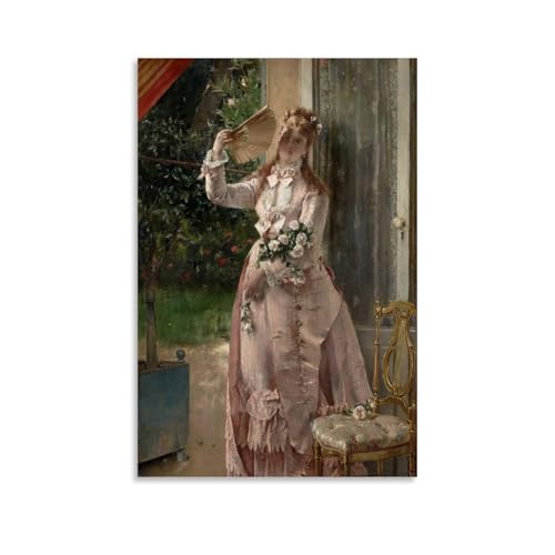 Impression De Dame Vintage En Robe Rose Alfred Steven Été 1877 Décoration Murale Toile 40x60cm