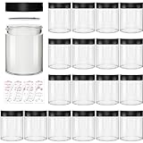 Keketin 8 oz Clear Glass Jars, 16 Pack Empty Cosmetic Jars with Black Lids, Multipurpose Glass Containers for Creams, Lotions, Makeup, Slime Making